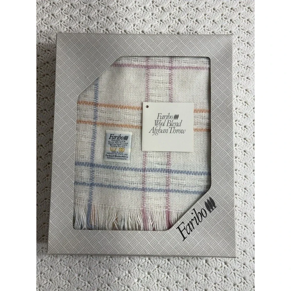 Faribo Woolen Mills Wool Blend Fringed Cream Accent Throw 60x50